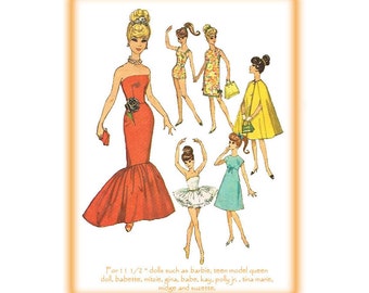Simplicity 5215 - Modelli di cucito per bambole Barbie, ecc. da 11 1/2 pollici - Anni '60 - PDF