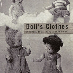 Doll Clothes to knit patterns, PDF , for 10, 12, 14 and 16 inch dolls , vintage