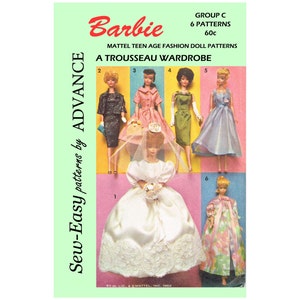 1960&#39;s Advance 2895 - for 11 1/2 inch dolls such as barbie, etc - bridal gown, nightgown, peignoir
