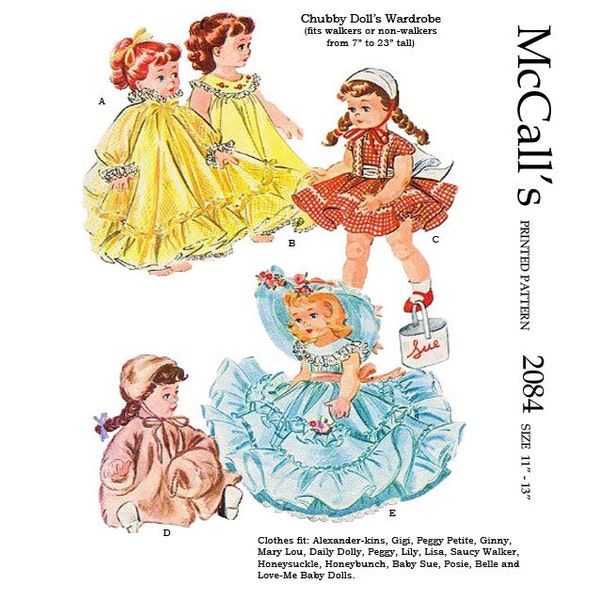 McCalls 2084 - doll clothes sewing pattern for 11 to 13 inch dolls such as saucy walker, etc