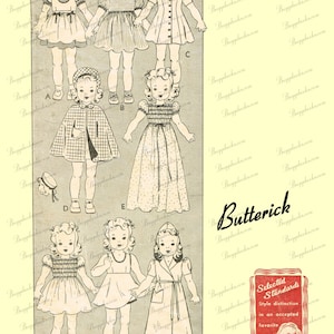 Patrón de costura para muñecas de 16 pulgadas de Patsy Lou y Shirley Temple, Butterick 454, años 30, en formato PDF