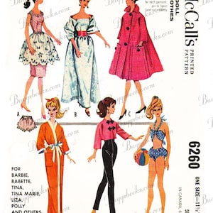 Vintage McCall&#39;s 6260 - für 11 1/2 inch Puppen wie Barbie, Puppenschnittmuster - 1960er Jahre - PDF Datei
