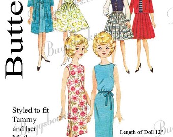 Butterick 2931 - Modello di cucito PDF per la bambola da 12 pollici di Tammy e sua madre