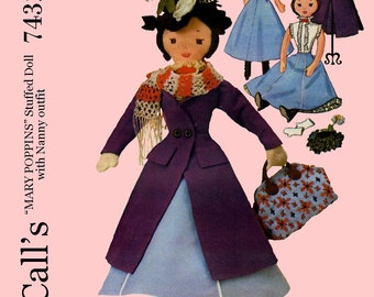 Vintage McCalls 7432 - Mary Poppins Doll and Clothes Sewing Pattern