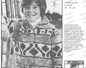 Chinook 10 - Childs Indian Sweater Graph Knitting Pattern - PDF