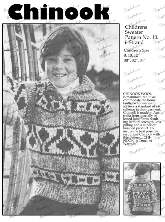 Chinook 10 Childs Indian Sweater Graph Knitting Pattern PDF