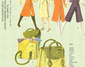 Vintage McCalls 2580 - Barbie Doll Clothes Sewing Pattern - 11 1/2" Dolls, and 12" Ken Doll Clothes and Carry All!! PDF
