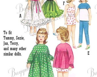 1960's Butterick 3351 - for 12 inch doll clothes sewing pattern - tammy,suzie, jan,terry, PDF