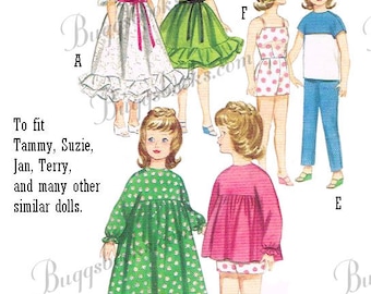 Butterick 3351 degli anni '60 - per cartamodello per vestiti per bambole da 12 pollici - tammy,suzie, jan,terry, PDF