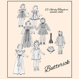 VIntage Butterick 450 - 1930's originally - for 12 inch shirley temple and similar dolls - PDF form