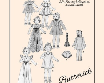 VIntage Butterick 450 - 1930's originally - for 12 inch shirley temple and similar dolls - PDF form