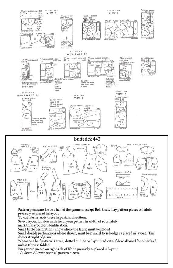 doll sewing pattern reproduction hard copy Butterick 442 for 10 inch patsy