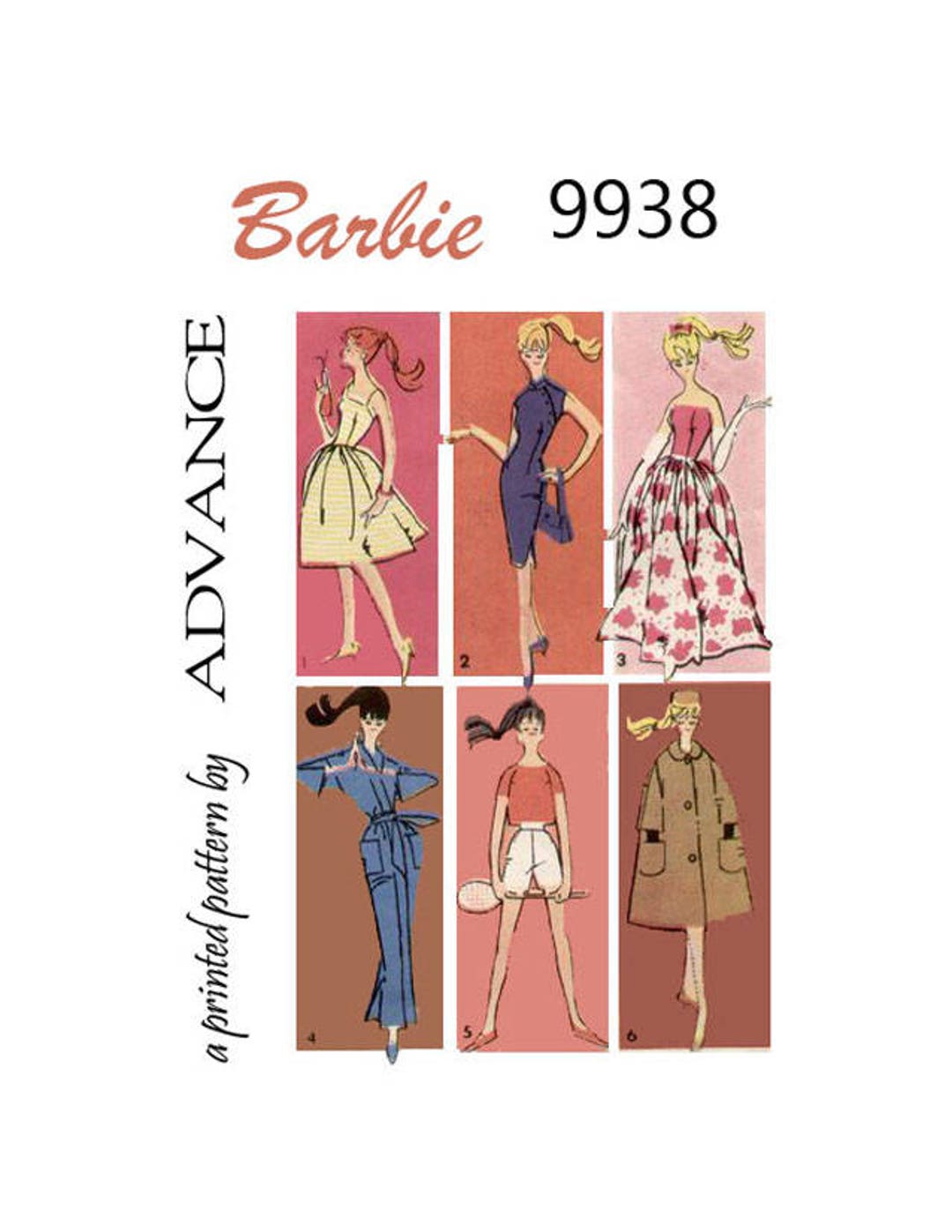 Vintage Advance 9938 Barbie Clothes Sewing Pattern 1960's PDF 