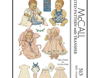 1930's McCall 513 - for 13 inch Baby Clothes for DyDee Dolls and others - PDF Sewing Pattern