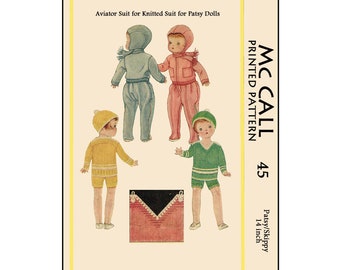 Vintage McCall 45 - doll sewing and knitting pattern for 14 inch patsy/skippy doll