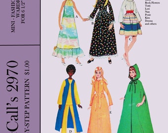 1970's  2970 - Doll Clothes for 5 to 6 1/2 inch dolls such as - Dawn, Glori, Posie, Donna, etc - PDF sewing patterns