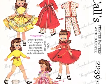 Modello di cucito vintage McCalls 2239 per vestiti per bambole da 7 1/2 - 8 pollici - Betsy Mccall, Lingerie Lou da 10 1/2 pollici, ecc.
