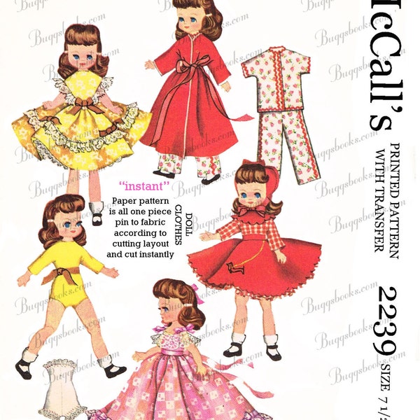 Vintage McCalls 2239 for 7 1/2 - 8" Doll Clothes Sewing Pattern - Betsy Mccall, 10 1/2 " Lingerie Lou, etc