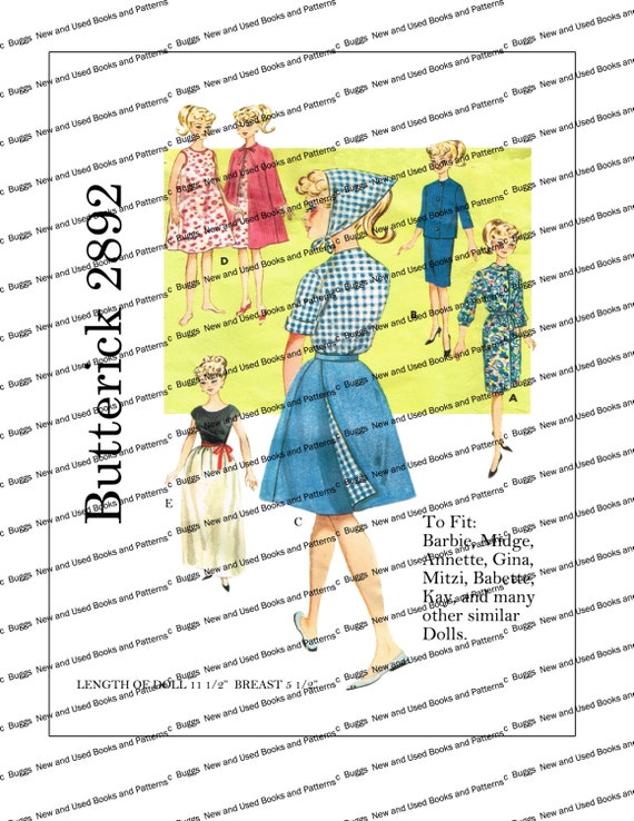 Vtg 1960s Doll Dress Clothes Pattern ~ 11.5/" Barbie Tressy Midge Annette