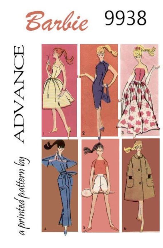 Vintage Barbie Doll Sewing Pattern reproduced hard copy pattern 9938