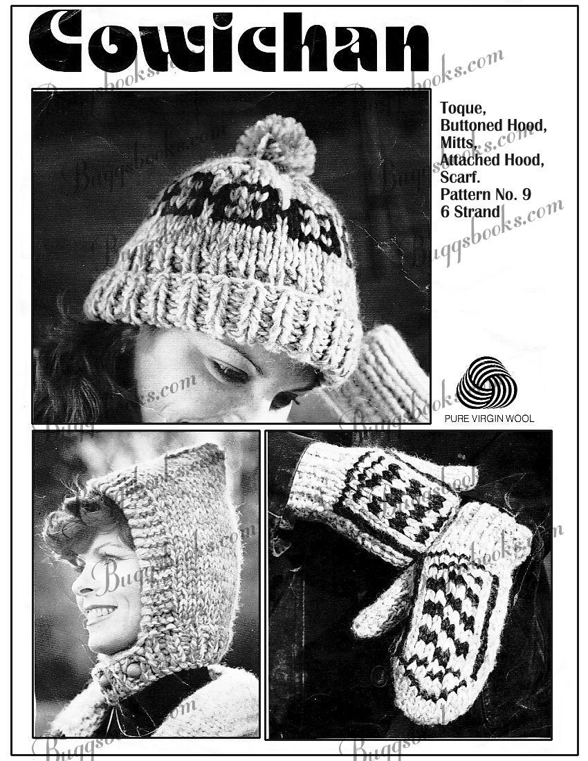 Cowichan 9 - Buttoned Hood, Mitts, Hat and Scarft Knitting  display picture 3