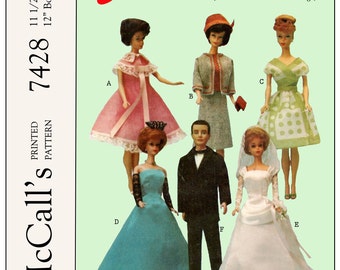 McCalls 7428 de los años 60: para muñecas de 11 1/2 pulgadas (niñas) y 12 pulgadas (niños): patrón de costura para ropa de muñecas Barbie, etc. (PDF)