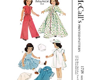 1952 - McCalls 1728 - 14 inch Betsy McCall Doll Sewing Patterns - PDF