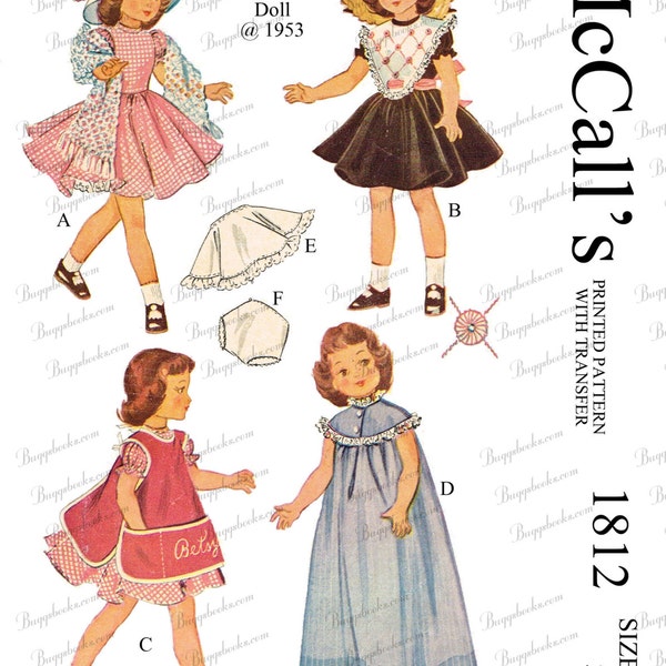 1950's Vintage 14 inch betsy mccall doll sewing pattern , mccalls 1812 - PDF