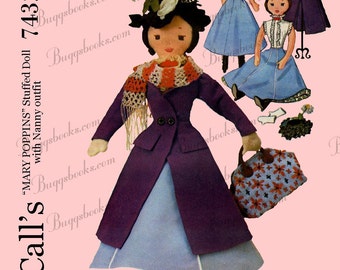 Vintage McCalls 7432 - Mary Poppins Doll and Clothes Sewing Pattern PDF file