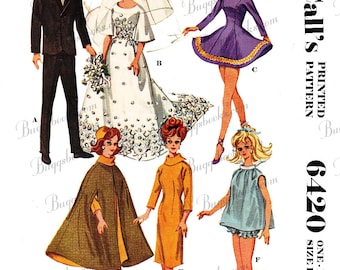 Vintage McCalls 6420- for 11 1/2 inch doll such as barbie doll clothes also ken doll 12 inch-PDF