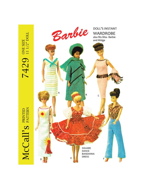 Mccalls 7429 for Barbie Midge or Other 11 1 2 Inch Doll Clothes Sewing Pattern PDF Etsy