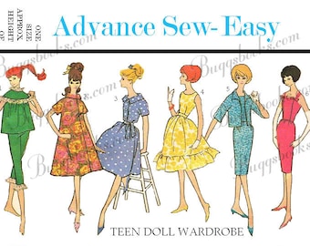 1960's Advance 3377 - 11 1/2 inch Barbie Doll Clothes - MuuMuu, Party Dress, Etc