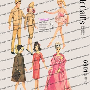 Vintage McCalls 6901 - Puppenschnittmuster - für 11 1/2 inch und 12 inch Puppen - Barbie und Ken - 1960er Jahre - Kriegsoutfits - PDF