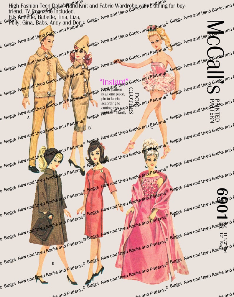 Vintage Mccalls 6901 Doll Sewing Pattern for 11 1/2 Inch and 12 Inch