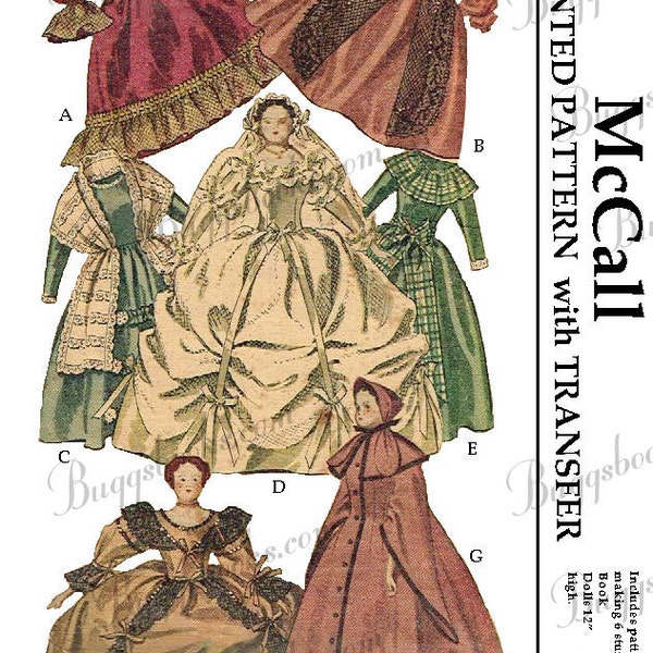 1940's McCall 1292 - Costumes for Godey Lady Book Dolls & Doll Sewing PDF pattern