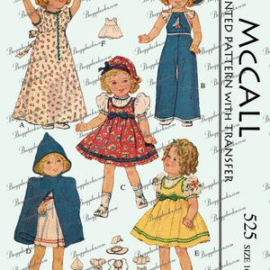 Shirley Temple McCalls 525 Sewing Pattern - 16 inch, 8 3/4" waist - circa 1937 - PDF