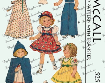 Shirley Temple McCalls 525 Sewing Pattern - 16 inch, 8 3/4" waist - circa 1937 - PDF