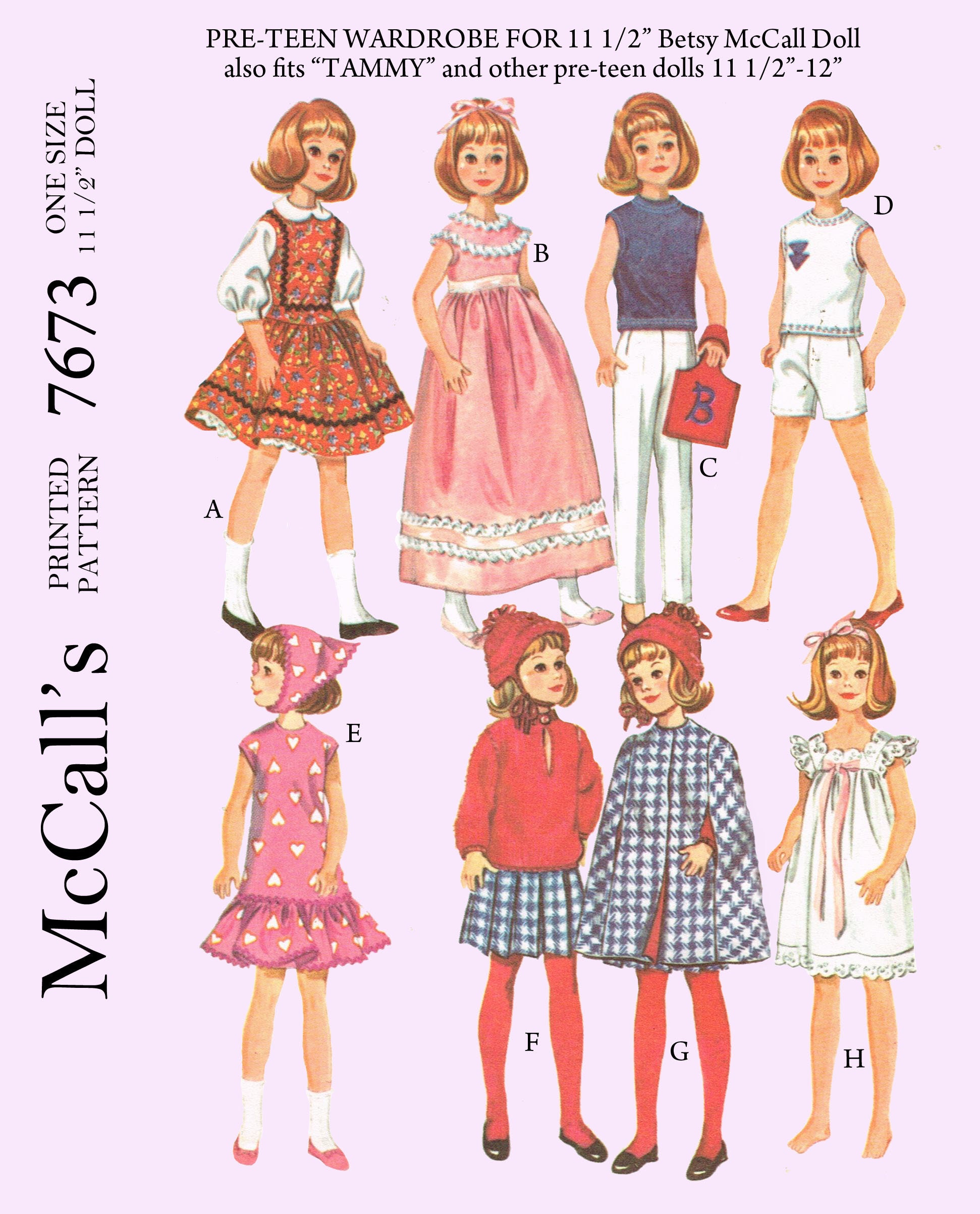 McCalls 7673 for 11 1/2 inch dolls betsy mccall, tammy, etc doll sewing ...