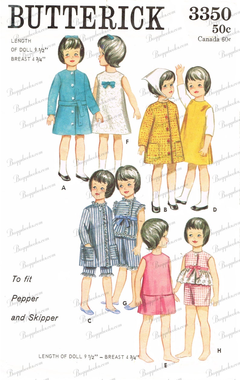 Butterick 3350 PDF Doll Sewing Pattern for 9 1/2 Inch Dolls Etsy
