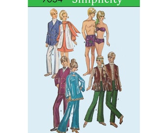 1960's Simplicity 9054 - groovy sewing patterns for barbie, ken, doll clothes, PDF pattern