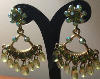 Vintage Peridot Colored Chandelier Earrings-Pierced