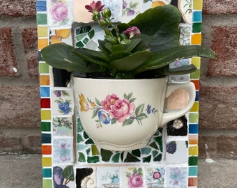 Hanging planter, Mosaic Mug Planter, Indoor hanging planter, Gift for any occasion, Wall decor, Mosaic art