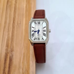 Silver Colour Women Wrist Watch, Leather Band, White Dial, Octagonal Minimal Design, Modern Design, Roman Antiquation Numeral, Unisex Watch,