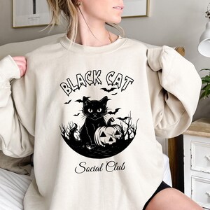 Black Cat Halloween Sweatshirt, Halloween Sweater, Halloween Shirt, Black Cat Hoodie, Cat Mom Gift, Spooky Season Crewneck,Black Cat Shirt