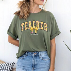Custom Teacher Coquette Bow Shirt, Custom Teacher Name Shirt, Teacher Appreciation Gift, Cute Teacher  Shirt, Back To School