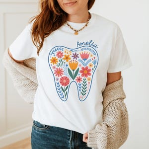 Personalized Dentist Shirt, Retro Dentist Shirt, Floral Tooth Shirt, Dental Student Gift Dental Hygienist, Dental Assistant Shirt