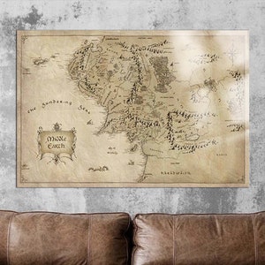 Mapa da terra média, cabide de arte de parede em tela, arte do senhor do anel, decoração de sala de estar, mapa suspenso, impressão em tela, arte de parede extra grande