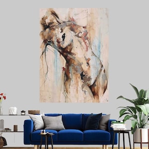 Arte de pared de mujer, decoración del hogar en lienzo, mujer desnuda, lienzo de mujer abstracta, retrato de mujer colorido, arte de pared de moda, lienzo enmarcado en negro