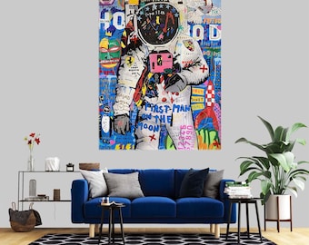 Stampa su tela con graffiti di astronauta di Banksy: decorazione di street art con astronauti