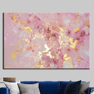 Pink Marble Canvas Art: Gold Accent Abstract Wall Decor